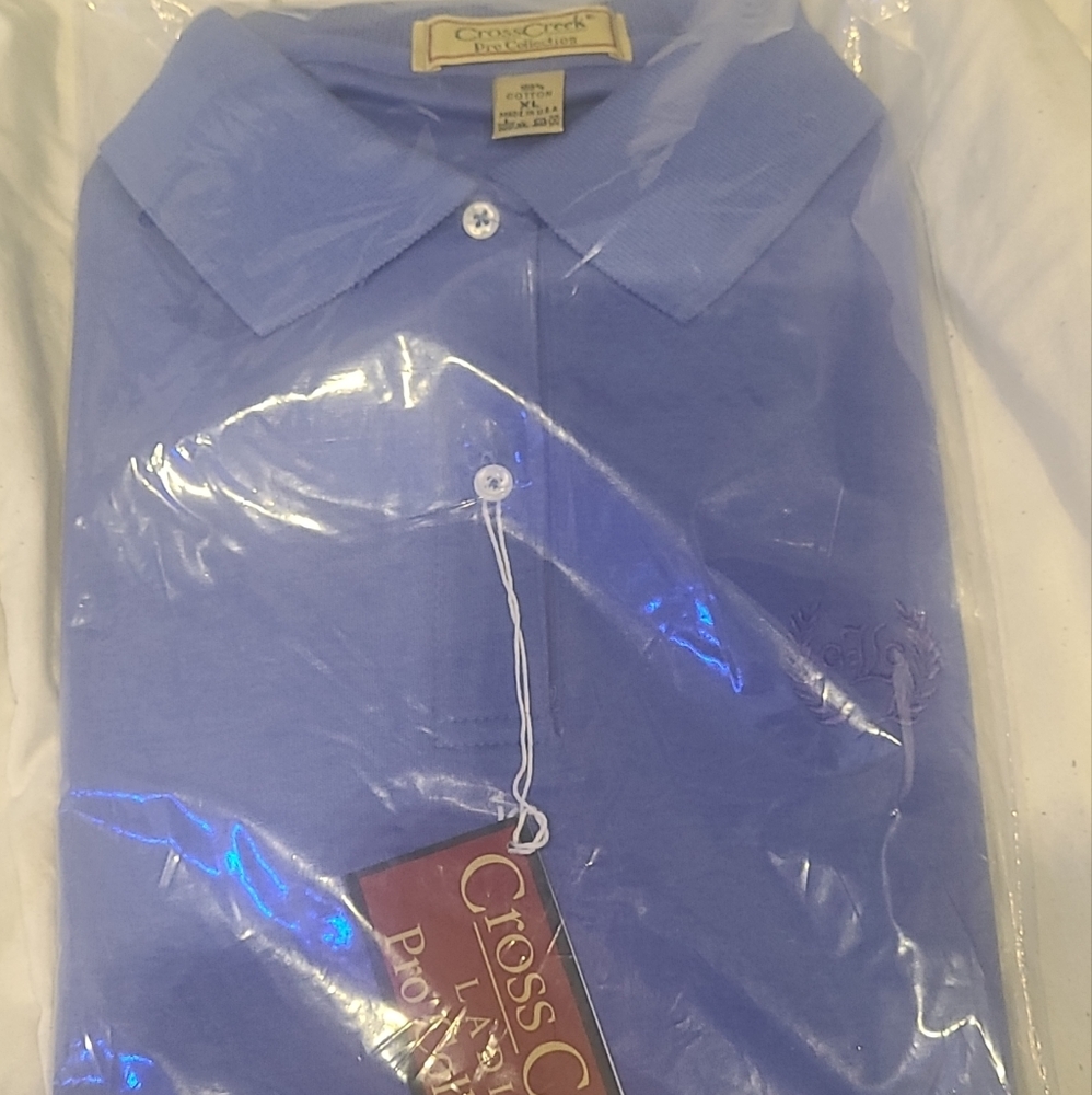 Vtg cross creek ladies pro collection periwinkle short sleeve Polo Shirt